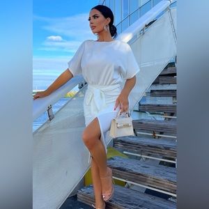 Fashion Nova Please Hold MIDI Dress in Ivory